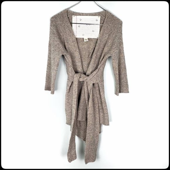 Anthropologie Sweaters - ANTHROPOLOGIE CANARY Graceful Point Oatmeal Tan Wool Open Front Cardigan Small